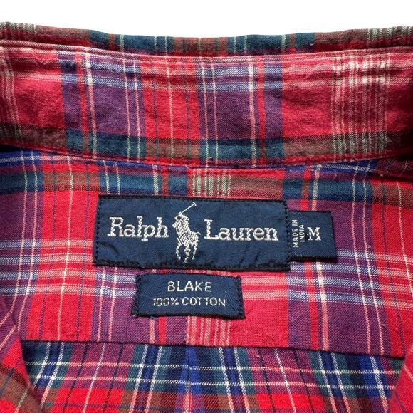 Ralph Lauren Shirt‎ Men's Medium Blake Cotton Short Sleeve Button Down Pink Blue - Picture 7 of 8